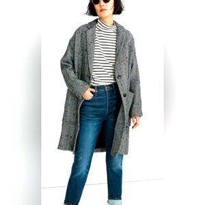 Madewell Elmcourt black & white fleck herringbone wool tweed blanket coat